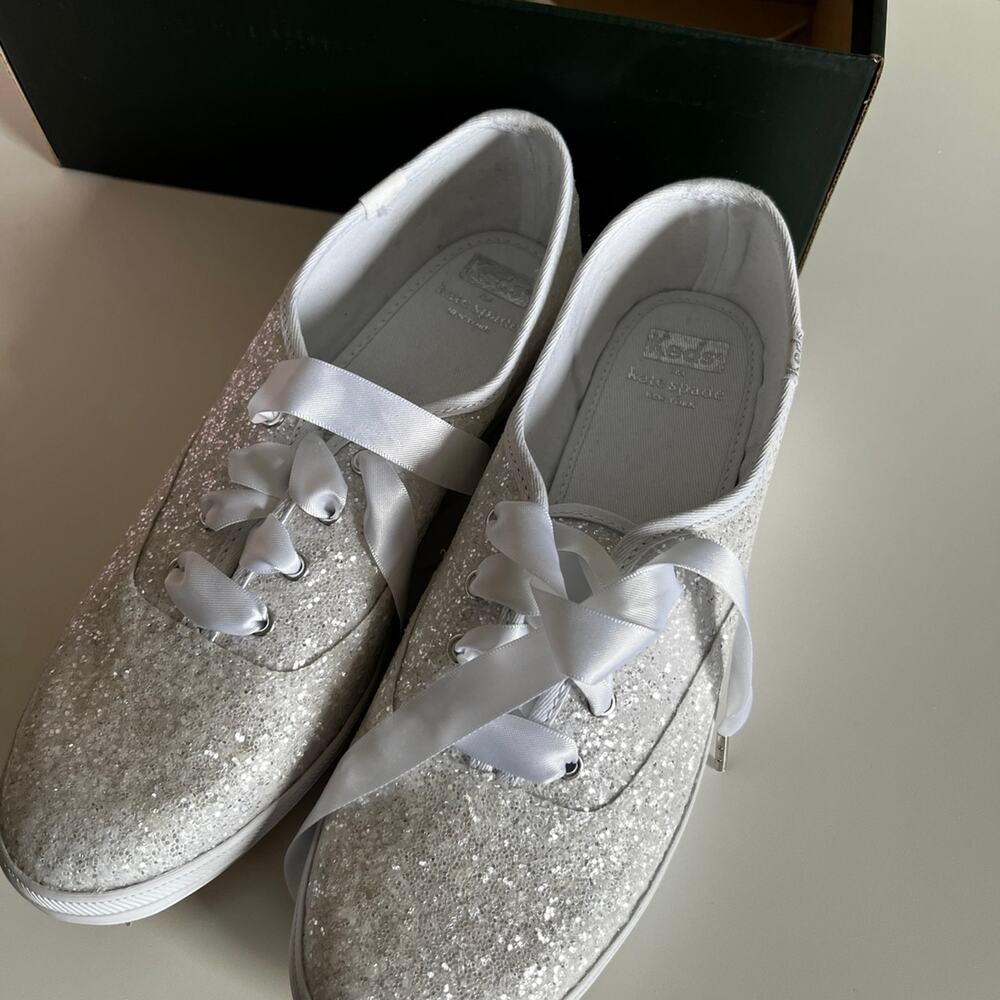 KEDS Kate Spade white glitter sneakers white shoes size 8